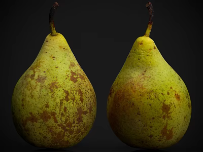Fresh Ripe Pears Yellowish Green with Brown Spots on Black Background 3d model