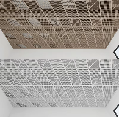 Modern Brown And White Grid Pattern Ceiling Design For Interior Spaces 3d model