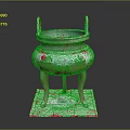 Ancient Bronze Tripod Cauldron with Two Handles Three Legs Intricate Carvings on Square Base