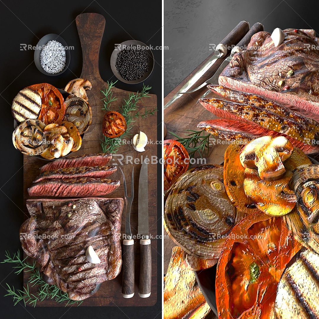 Modern Food Barbecue with Grilled Vegetable Spice Meat Plate 3d model