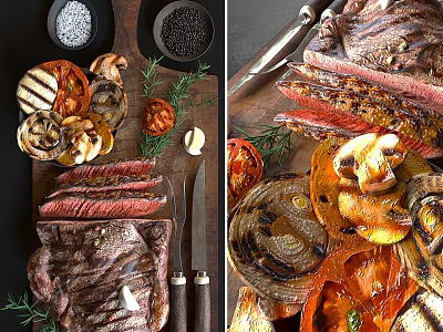 Grilled Steak And Vegetables With Spices And Herbs 3d model