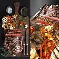 Grilled Steak And Vegetables With Spices And Herbs