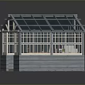 Small Garden Greenhouse Interior With Wooden Frame Glass Roof Open Door And Furniture