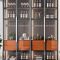 Modern Wine Cabinet With Glass Doors Wine Bottles Glasses And Decorative Items