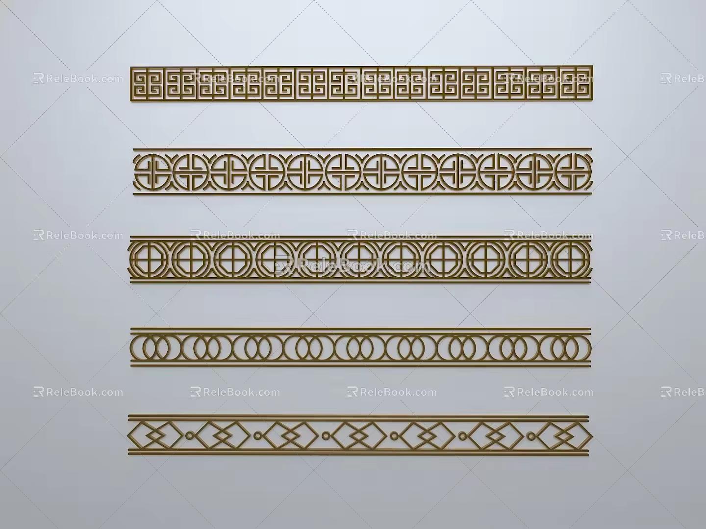 Chinese-style window grilles line silhouette pane window sill border engraved window edge strip construction 3d model