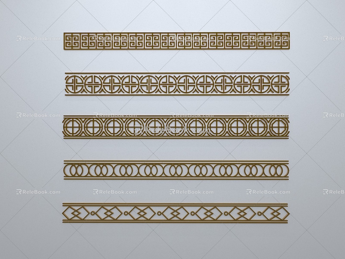 Chinese-style window grilles line silhouette pane window sill border engraved window edge strip construction 3d model