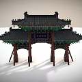 Chinese Ancient Archway Traditional Wooden Structure With Multiple Pillars Colorful Paintings And Dougong Brackets