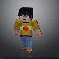 Pixel Art Train Character Wearing Yellow Shirt With Red Heart And Blue Pants