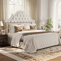Cozy Double Bed With Tufted White Headboard Pillows Throw Blanket Bedside Tables Lamps Green Plant