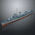Warship As Water Transport With Detailed Deck Mast And Chimney Structure