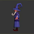 Man Dressed As Wizard With Blue Pointed Hat White Beard Purple Robe And Wooden Staff