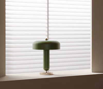 Green Modern Minimalist Table Lamp On Window Sill With Window Blinds Background 3d model