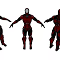 Game Movie Characters In Red And Black Armor With Three Different Poses