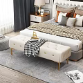 Elegant Modern Cream Leather Bench With Golden Legs And Checkered Blanket In Bedroom