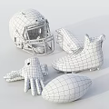 Essential Sports Equipment Collection Featuring Red Helmet Cleated Football Boots Gloves And Football