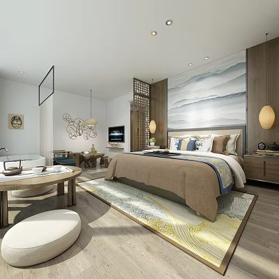 New Chinese Room Hotel Room 3d model