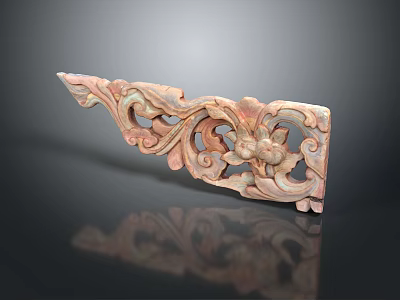 Traditional Wooden Carved Component With Intricate Scroll And Floral Motifs 3d model