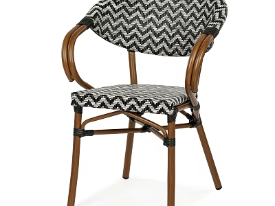 Outdoor Chair With Brown Metal Frame Black White Chevron Pattern Fabric And Curved Armrests 3d model