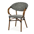 Outdoor Chair With Brown Metal Frame Black White Chevron Pattern Fabric And Curved Armrests