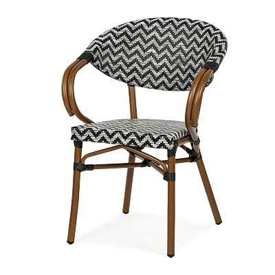 Outdoor Chair With Brown Metal Frame Black White Chevron Pattern Fabric And Curved Armrests 3d model