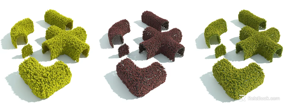Creative Shaped Bushes In Red And Green Colors For Landscape Design 3d model 