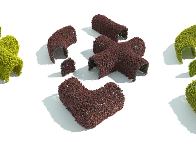 Creative Shaped Bushes In Red And Green Colors For Landscape Design 3d model