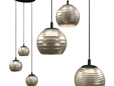 Multiple Modern Spherical Pendant Lights With Striped Design And Metallic Finish 3d model