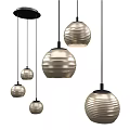 Multiple Modern Spherical Pendant Lights With Striped Design And Metallic Finish 3d model