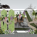 Outdoor Floral Decorative Scene With Green Arch Circular Ornaments And Colorful Flowers