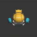 Cartoon Character In Yellow Protective Suit With Gas Mask And Blue Gloves