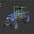 Blue Block Style Tractor With Large Wheels And Black Roof 3d model