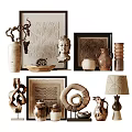 Interior Decorative Ornament Set with Sculpture Vases Frames Abstract Lamp and Textured Art