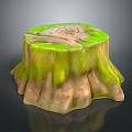 Wooden Stump With Natural Texture And Green Moss Covered Decorative Surface