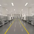Modern Industrial Workshop Interior With Neatly Arranged Production Line Equipment And Yellow Dividing Lines