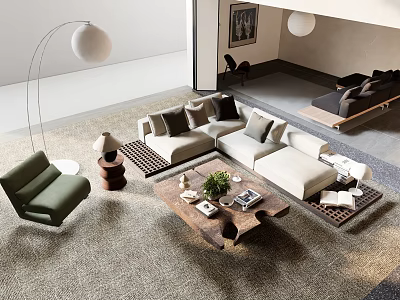 Modern Living Room Interior With L Shaped Sofa Coffee Table And Floor Lamp 3d model