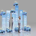 Photo Check In Spot With Blue Flower Bouquets Mirror Decorations And Text Signs