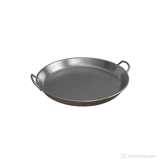 Durable Stainless Steel Frying Pan With Two Handles Silver Kitchen Cookware 3d model 