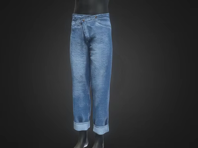 Blue Denim Jeans With Cuffed Hem Displayed By Model On Black Background 3d model