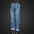 Blue Denim Jeans With Cuffed Hem Displayed By Model On Black Background 3d model
