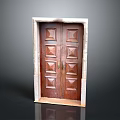 Traditional Wooden Double Door With Stone Frame And Square Panel Design For Architecture
