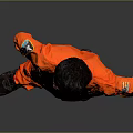 Man in orange spacesuit standing with hands on hips against dark background with NASA logo