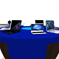 Round Blue Display Shelf With Laptops And Electronic Devices For Exhibition 3d model