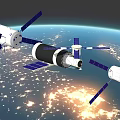 Modern Satellites And Spacecraft With Blue Solar Panels In Earth Orbit