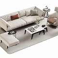Modern Light Colored Sofa Coffee Table Set With Throw Pillows Armchair And Ottoman Decor 3d model