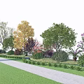 Arbor Centered Garden With Lush Lawn Colorful Trees Flowering Shrubs And Path