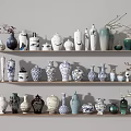 Decorative Flower Vases In Various Colors And Shapes On Shelf Display With Branches