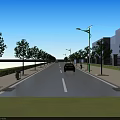 Urban Road Facilities Featuring Street Lights Trees Trash Cans And Vehicles