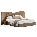 Modern Double Bed with Upholstered Headboard Soft Pillows Cozy Blanket and Wooden Side Table