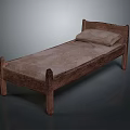 Rustic Wooden Bed Frame With Simple Design Mattress And Single Pillow