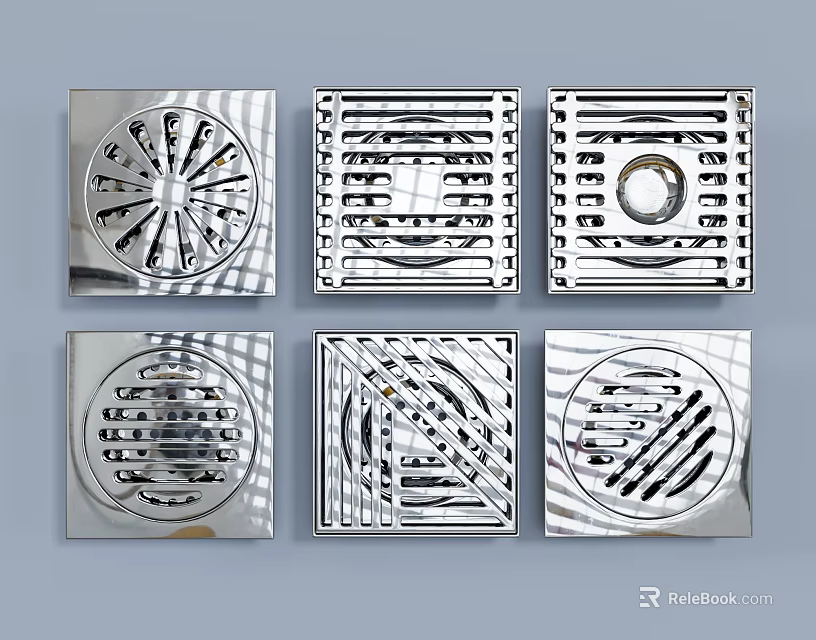 Stainless Steel Bathroom Floor Drains With Various Grid Patterns And Designs 3d model
